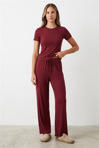 Bordo Modal Soft Touch Bağlamalı Eşofman MG2723