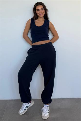 Lacivert Paçası Manşetli Cepli Kadın Eşofman Altı Mg2540