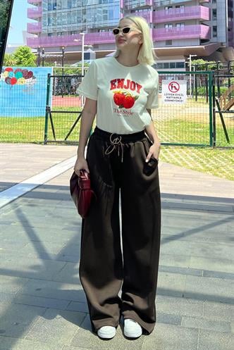 Kahverengi  Yumuşak Dokulu Palazzo Jogger Kadın Eşofman Altı MG2122