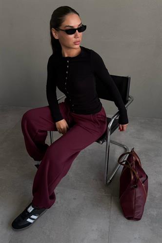Bordo Geniş Paça Rahat Kalıp Lastikli  Eşofman Altı MG2581