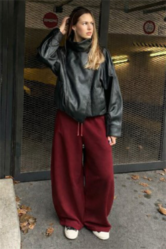 Bordo Stoperli Barrel Fit Şardonlu Kadın Eşofman Altı MG2687