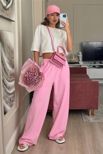 Pembe Yumuşak Dokulu Palazzo Jogger Kadın Eşofman Altı MG2122