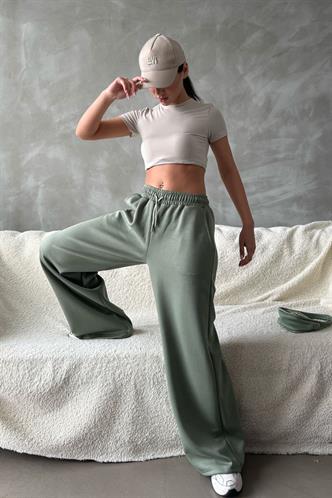 Çağla Yeşili  Ayarlanabilir Bel Bol Paça Rahat Kesim Basic Kadın Eşofman Altı MG2122