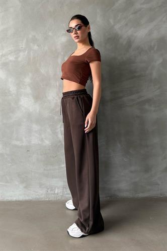 Kahverengi  Yumuşak Dokulu Palazzo Jogger Kadın Eşofman Altı MG2122