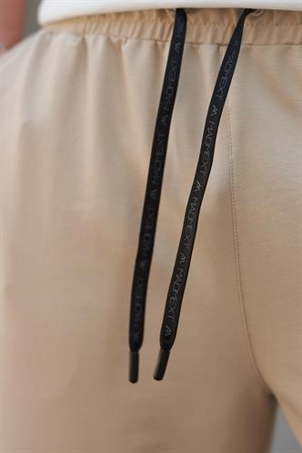 Bej Rahat Kesim Paçası Lastikli  Erkek Eşofman Altı E6573