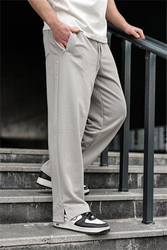 Boyalı Gri Rahat Kesim Yırtmaç Detaylı Erkek Eşofman Altı E6587