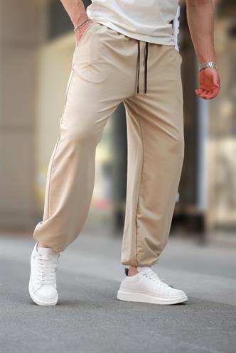 Bej Rahat Kesim Paçası Lastikli  Erkek Eşofman Altı E6573