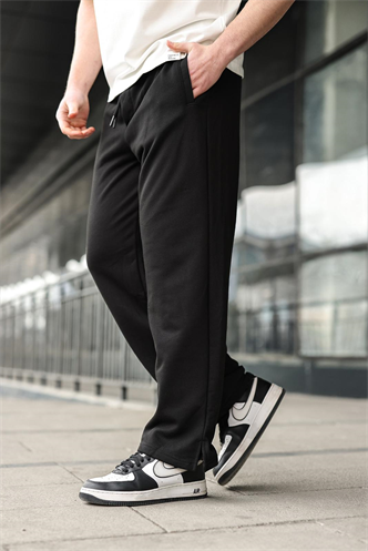 Siyah Rahat Kesim Yırtmaç Detaylı Erkek Eşofman Altı E6587