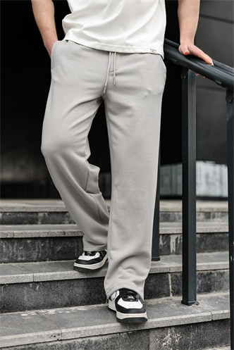 Boyalı Gri Rahat Kesim Yırtmaç Detaylı Erkek Eşofman Altı E6587