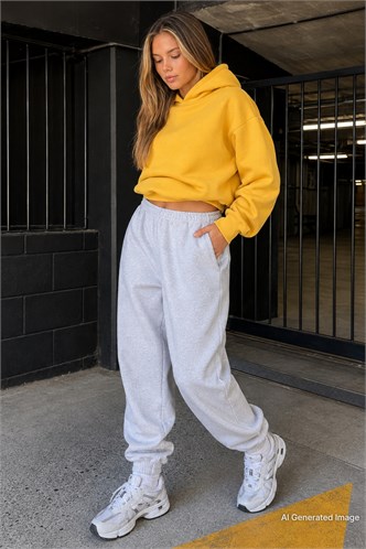 Mad Girls Gri Paça Lastikli Oversize Kadın Eşofman MG324
