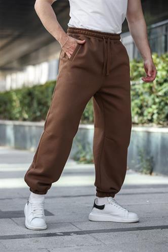 Kahverengi Rahat Kesim Paçası Lastikli Erkek Eşofman Altı E6579