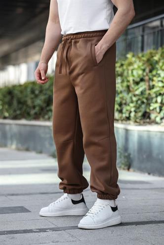 Kahverengi Rahat Kesim Paçası Lastikli Erkek Eşofman Altı E6579