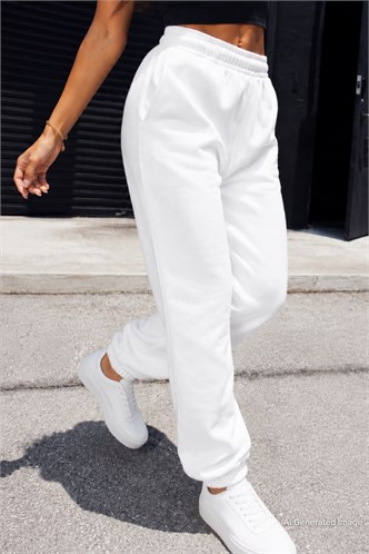 Mad Girls White Basic Women Sweatpants MG771