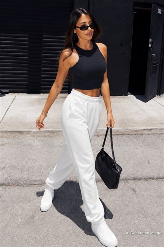 Mad Girls White Basic Women Sweatpants MG771