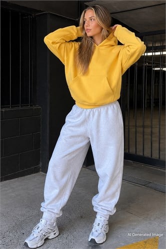 Mad Girls Gri Paça Lastikli Oversize Kadın Eşofman MG324
