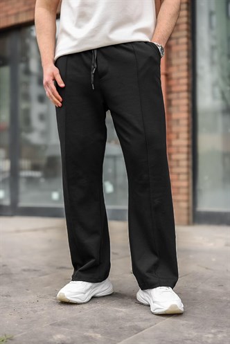 Siyah Önü Dikiş Detaylı Relaxed Fit Erkek Eşofman Altı E6590