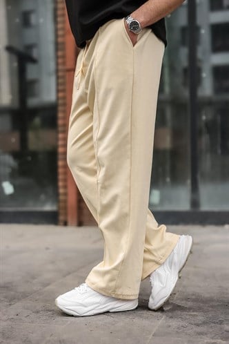 Bej Önü Dikiş Detaylı Relaxed Fit Erkek Eşofman Altı E6590