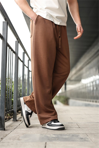 Kahverengi Rahat Kesim Bol Paça Erkek Eşofman Altı E6589