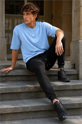 Madmext Men Elastic Bottom Black Sweatpants 4821