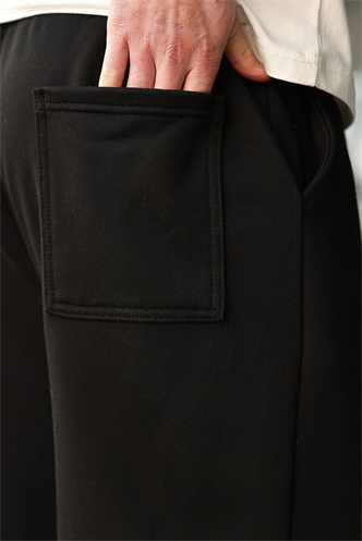 Siyah Rahat Kesim Bol Paça Erkek Eşofman Altı E6589