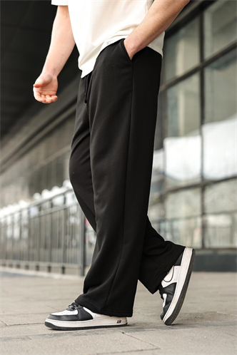 Siyah Rahat Kesim Bol Paça Erkek Eşofman Altı E6589