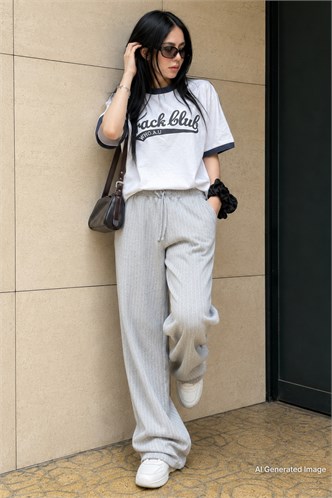 Gri Çizgili Oversize Kadın Pantolon MG1809