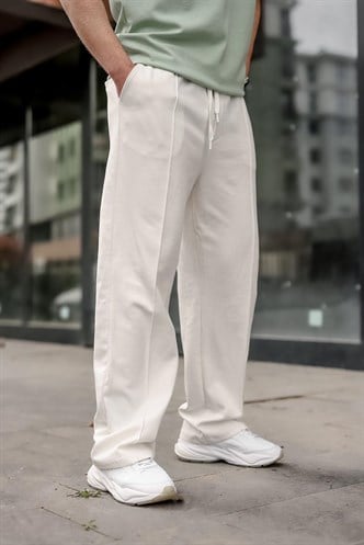 Ekru Önü Dikiş Detaylı Relaxed Fit Erkek Eşofman Altı E6590