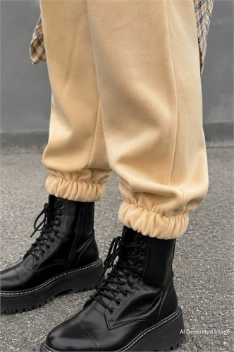 Mad Girls Camel Paça Lastikli Oversize Kadın Eşofman MG324