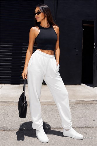Mad Girls White Basic Women Sweatpants MG771