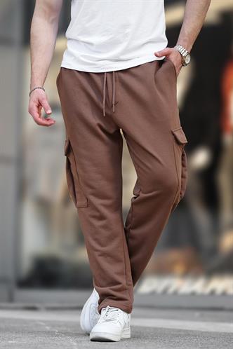 Kahverengi Beli Ayarlanabilir Kargo Cep Basic Eşofman Altı 6552