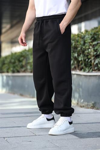 Siyah Rahat Kesim Paçası Lastikli Erkek Eşofman Altı E6579