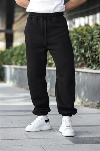 Siyah Rahat Kesim Paçası Lastikli Erkek Eşofman Altı E6579