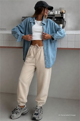 Beige Oversize Raised Sweatpants MG1568