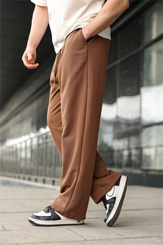 Kahverengi Rahat Kesim Bol Paça Erkek Eşofman Altı E6589