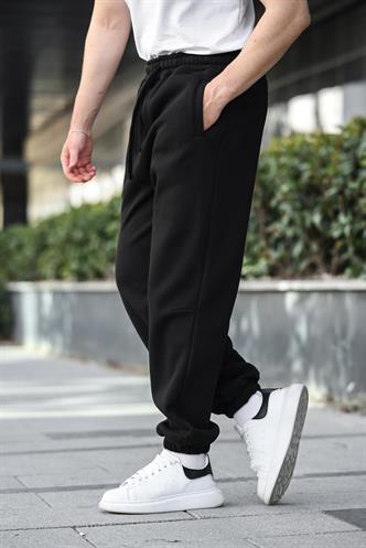 Siyah Rahat Kesim Paçası Lastikli Erkek Eşofman Altı E6579