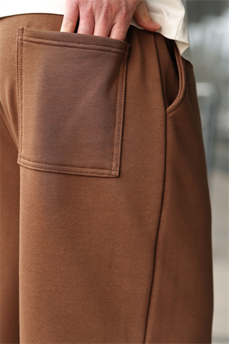 Kahverengi Rahat Kesim Bol Paça Erkek Eşofman Altı E6589