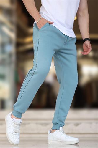 Mavi Erkek Paçası Lastikli Yandan Şeritli  Baskılı Eşofman Altı 6551