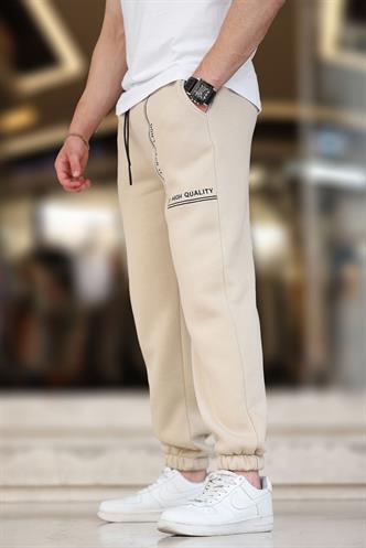 Bej Erkek Paçası Lastikli Baskılı Eşofman Altı 6549