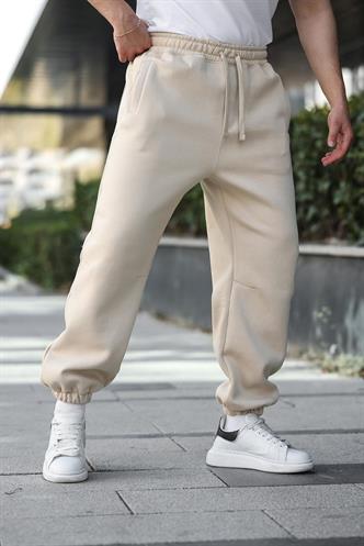 Bej Rahat Kesim Paçası Lastikli Erkek Eşofman Altı E6579