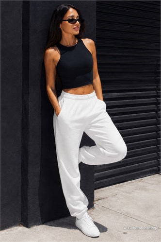 Mad Girls White Basic Women Sweatpants MG771