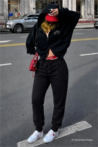 Black Oversize Raised Sweatpants MG1568