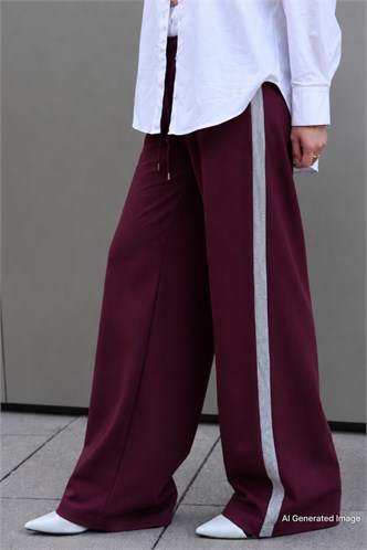 Bordo Şerit Detaylı Bol Paça Kadın Eşofman MG2441 