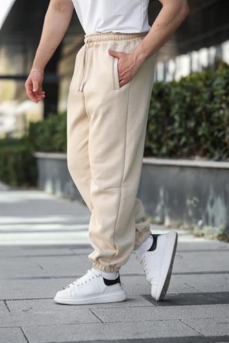 Bej Rahat Kesim Paçası Lastikli Erkek Eşofman Altı E6579