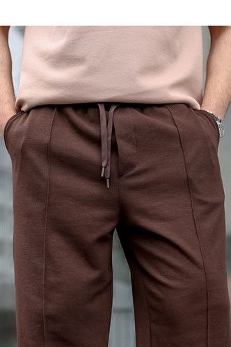 Acı Kahverengi Önü Dikiş Detaylı Relaxed Fit Erkek Eşofman Altı E6590