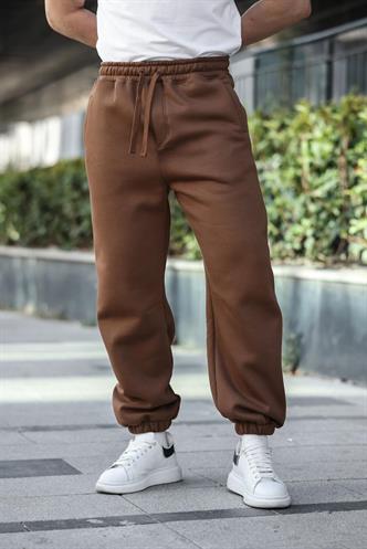 Kahverengi Rahat Kesim Paçası Lastikli Erkek Eşofman Altı E6579