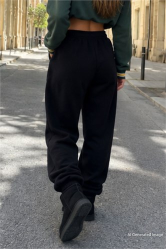 Mad Girls Siyah Paça Lastikli Oversize Kadın Eşofman MG324
