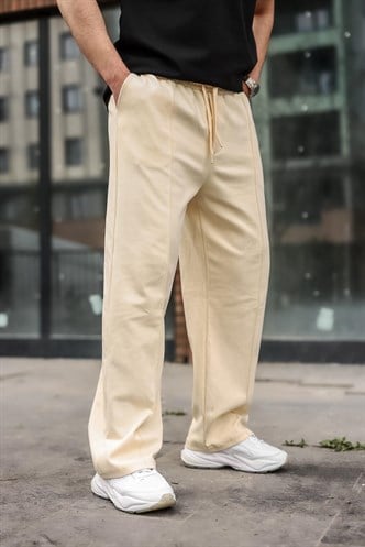 Bej Önü Dikiş Detaylı Relaxed Fit Erkek Eşofman Altı E6590