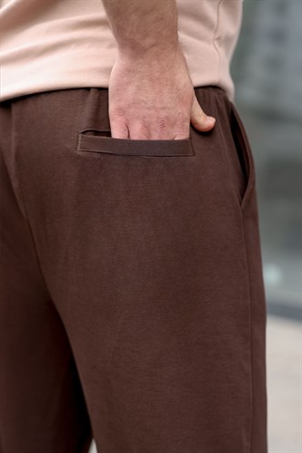 Acı Kahverengi Önü Dikiş Detaylı Relaxed Fit Erkek Eşofman Altı E6590