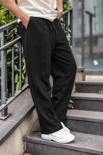 Siyah Önü Dikiş Detaylı Relaxed Fit Erkek Eşofman Altı E6590