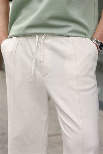 Ekru Önü Dikiş Detaylı Relaxed Fit Erkek Eşofman Altı E6590